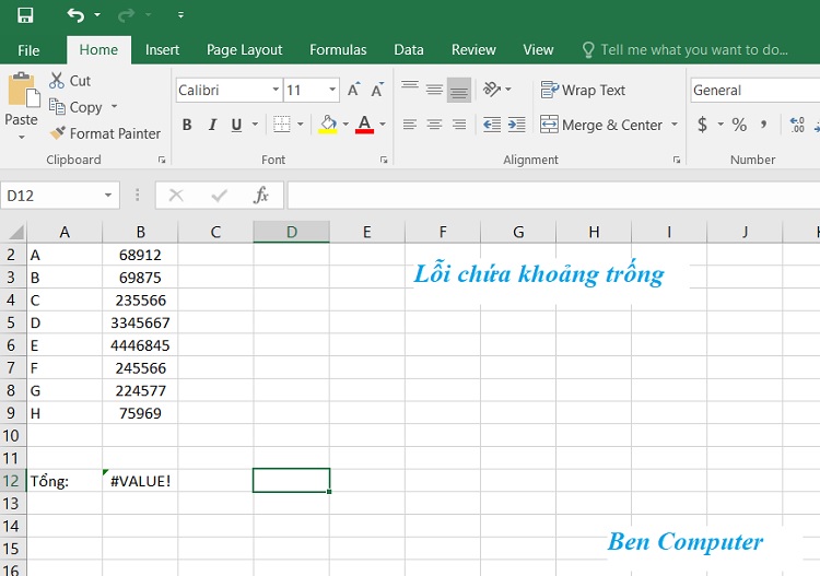 cách khắc phục lỗi #value trong excel